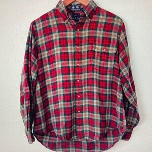 Ella Men's Vibrant Red and Green Plaid Shirt